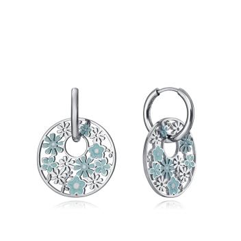 PENDIENTES VICEROY ACERO MUJER ARO CALADO FLORES ESMALTE TURQUESA