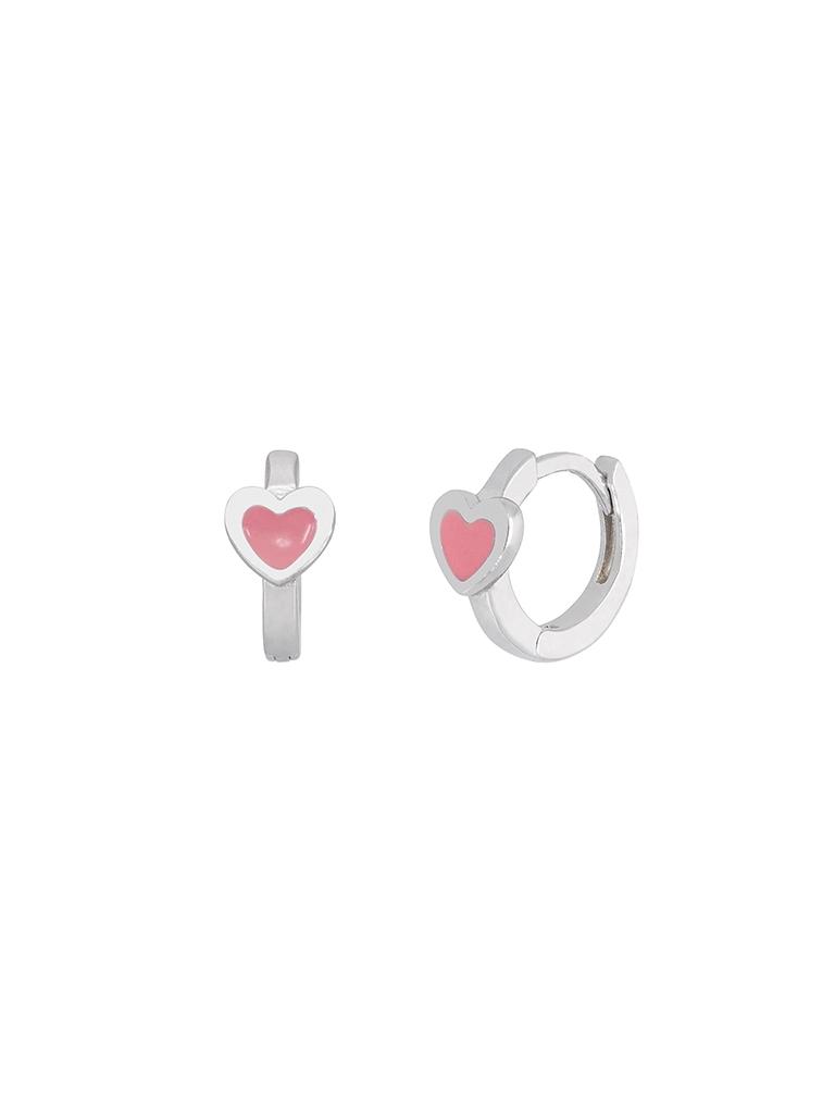 PENDIENTES MAREA PLATA DE LEY GIRLS ARO CORAZON ESMALTE ROSA