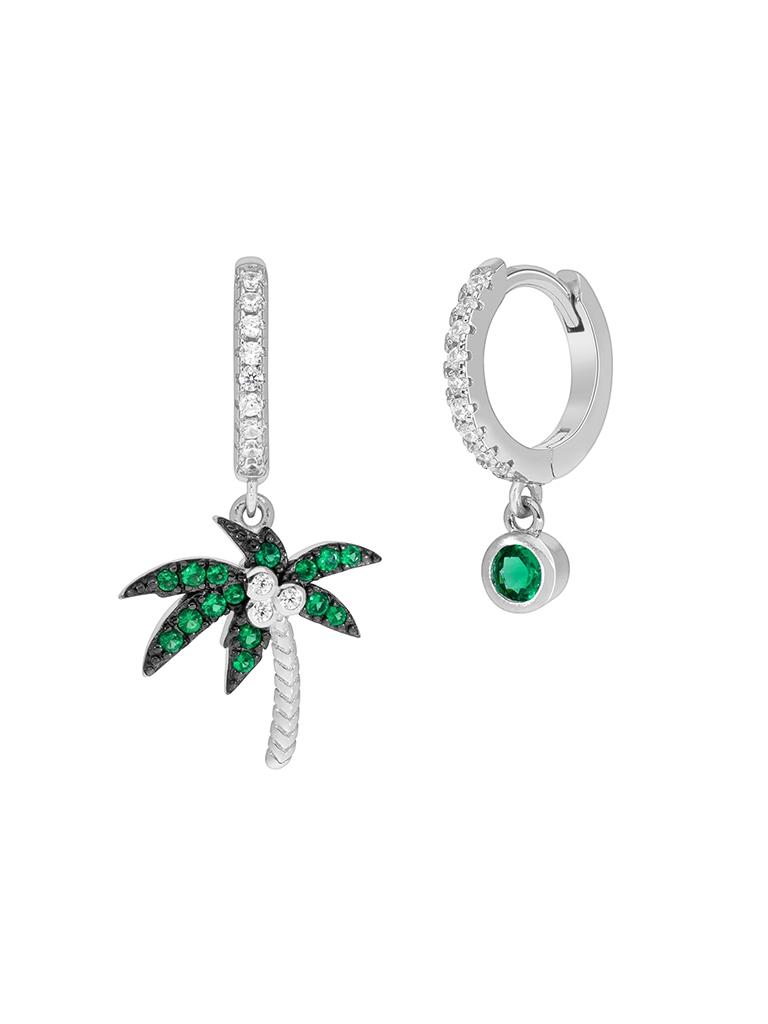 PENDIENTES MAREA PLATA DE LEY TROPIC ARO CIRCONITAS PALMERA VERDE/PIEDRA