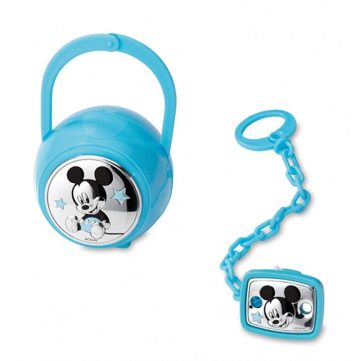 SET PINZA CHUPETE  Y PORTACHUPETE PLATA BILAMINADO MICKEY MOUSE