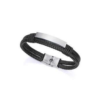 PULSERA VICEROY HOMBRE ACERO PIEL NEGRA DOBLE