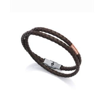 PULSERA VICEROY HOMBRE ACERO PIEL MARRON COR IP ROSA BLANCO