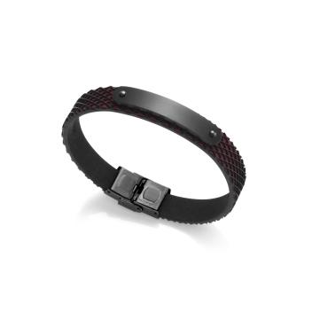 PULSERA VICEROY HOMBRE ACERO PIEL DIAGONAL NEGRA/ROJA