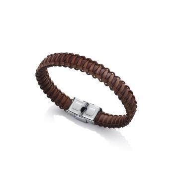 PULSERA VICEROY FASHION HOMBRE ACERO Y PIEL TRENZADA MARRON