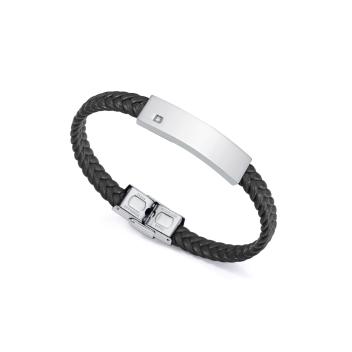 PULSERA VICEROY HOMBRE ACERO Y PIEL NEGRA DIAMANTE