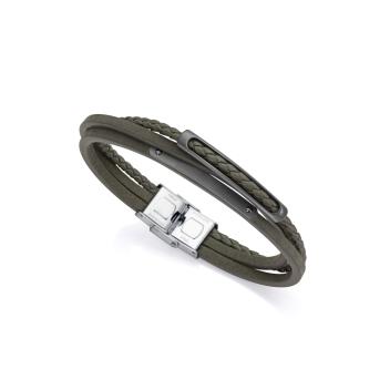 PULSERA VICEROY ACERO HOMBRE IP NEGRO Y PIEL OLIVA