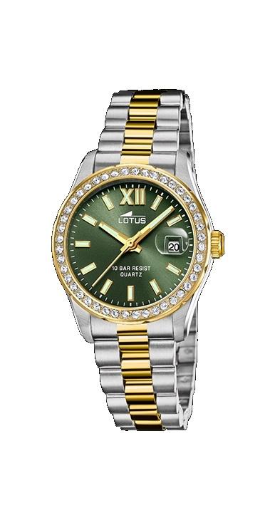 RELOJ LOTUS MUJER ACERO BICOLOR ESF VERDE BISEL CIRC BL