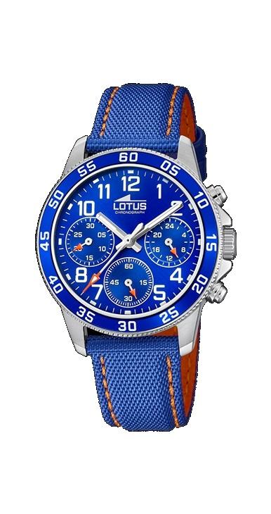 RELOJ LOTUS NIÑO CORREA Y ESFERA AZUL DETALLES NARANJAS