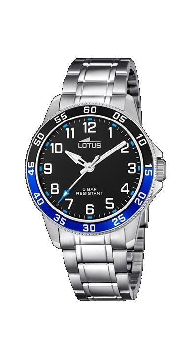 RELOJ LOTUS NIÑO ACERO ESF NEG BISEL AZUL/NG