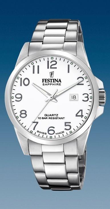 RELOJ FESTINA SWISS HOMBRE ACERO SAPPHIRE 100M NUMEROS/CALENDARIO