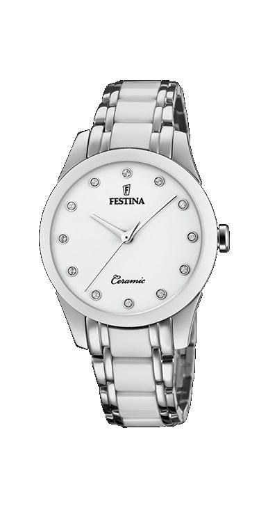 RELOJ FESTINA MUJER ACERO BLANCO CERAMICA DIGITOS PIEDRAS BL