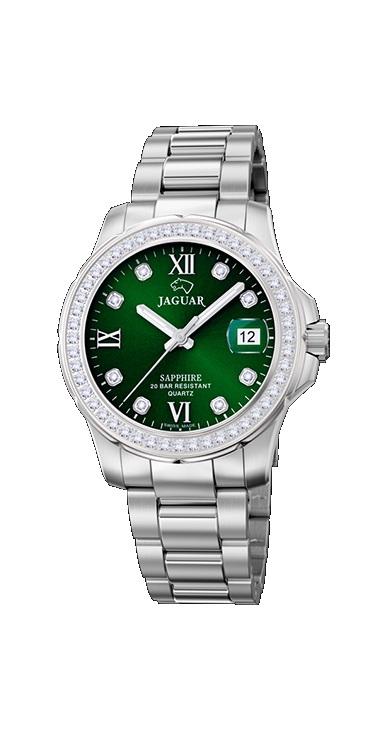 RELOJ JAGUAR ACERO MUJER ESF.VERDE BISEL Y DIGITOS CIRCONITAS