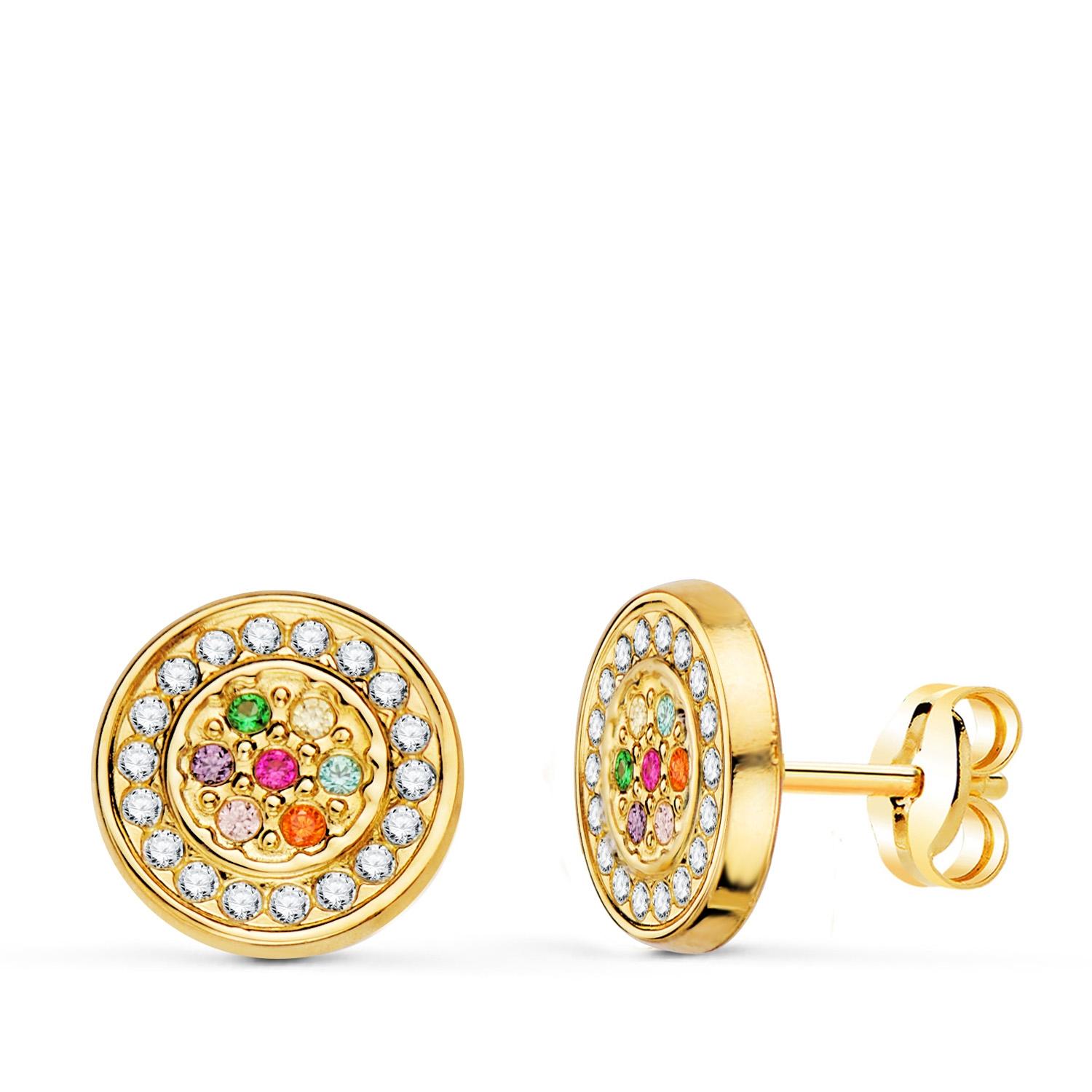 PENDIENTES ORO 18K PRESION CIRCONITAS BLANCAS Y DE COLORES