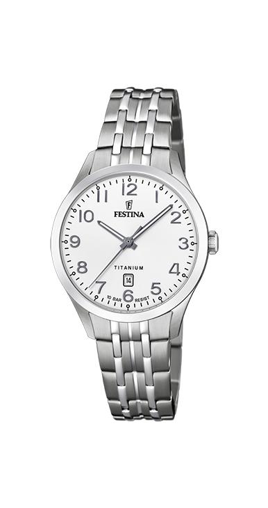 RELOJ FESTINA MUJER ACERO TITANIO BASICO,NUMEROS,CALENDARIO,100M