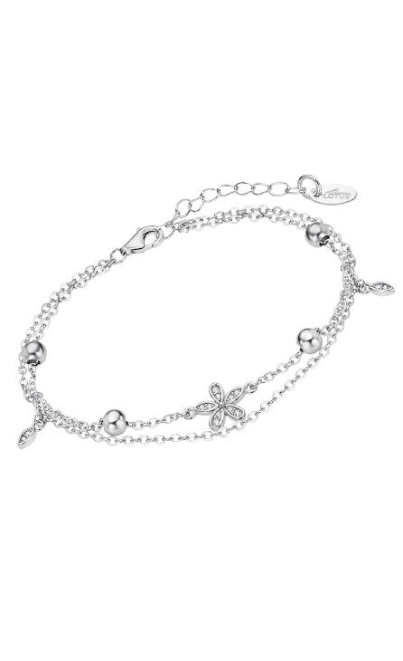 PULSERA LOTUS PLATA DE LEY MUJER DOBLE FLOR BOLITAS