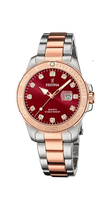 RELOJ FESTINA MUJER ACERO BICOLOR ROSE ESF BURDEOS,PIEDRAS BL,10MM