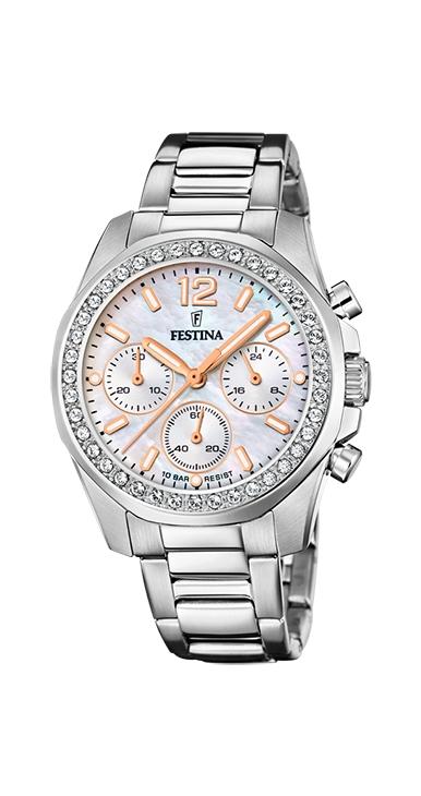 RELOJ FESTINA CRONO ACERO MUJER DIGITOS ROSE BISEL PIEDRAS