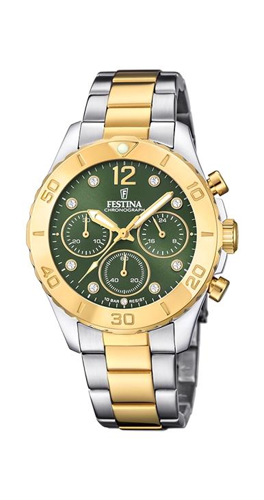 RELOJ FESTINA CRONO BICOLOR DORADO MUJER ESF VERDE