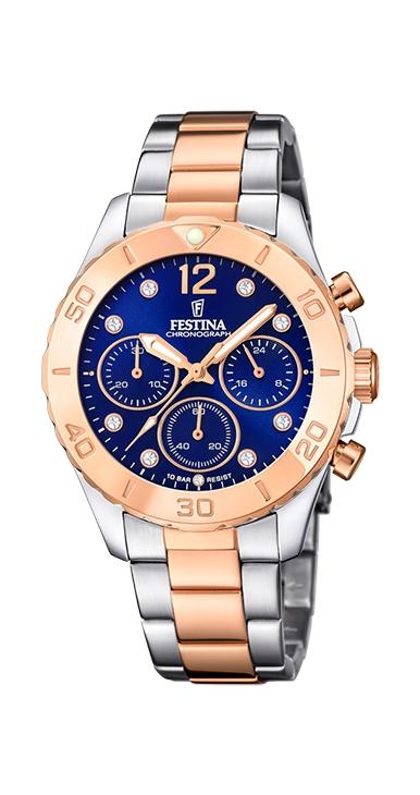 RELOJ FESTINA MUJER CRONO BICOLOR ROSA ESF AZUL PIEDRAS