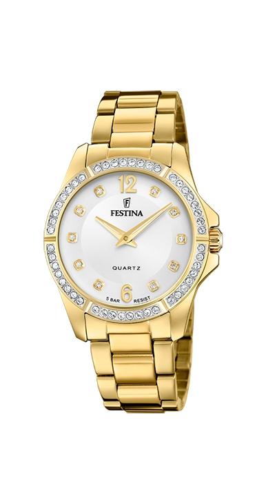 RELOJ FESTINA MUJER ACERO DORADO ESF BLANCA BISEL PIEDRAS