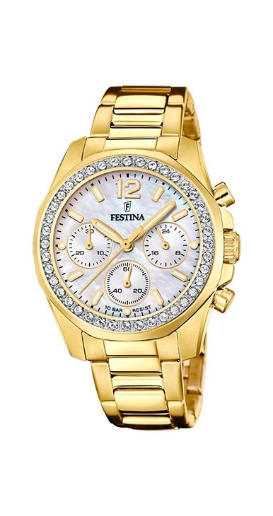 RELOJ FESTINA MUJER ACERO DORADO ESF NACAR BISEL PIEDRAS