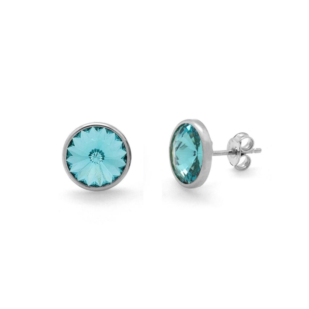 PENDIENTES VICTORIA CRUZ PLATA DE 1º LEY PRESION 8MM LIGHT TURQUOISE