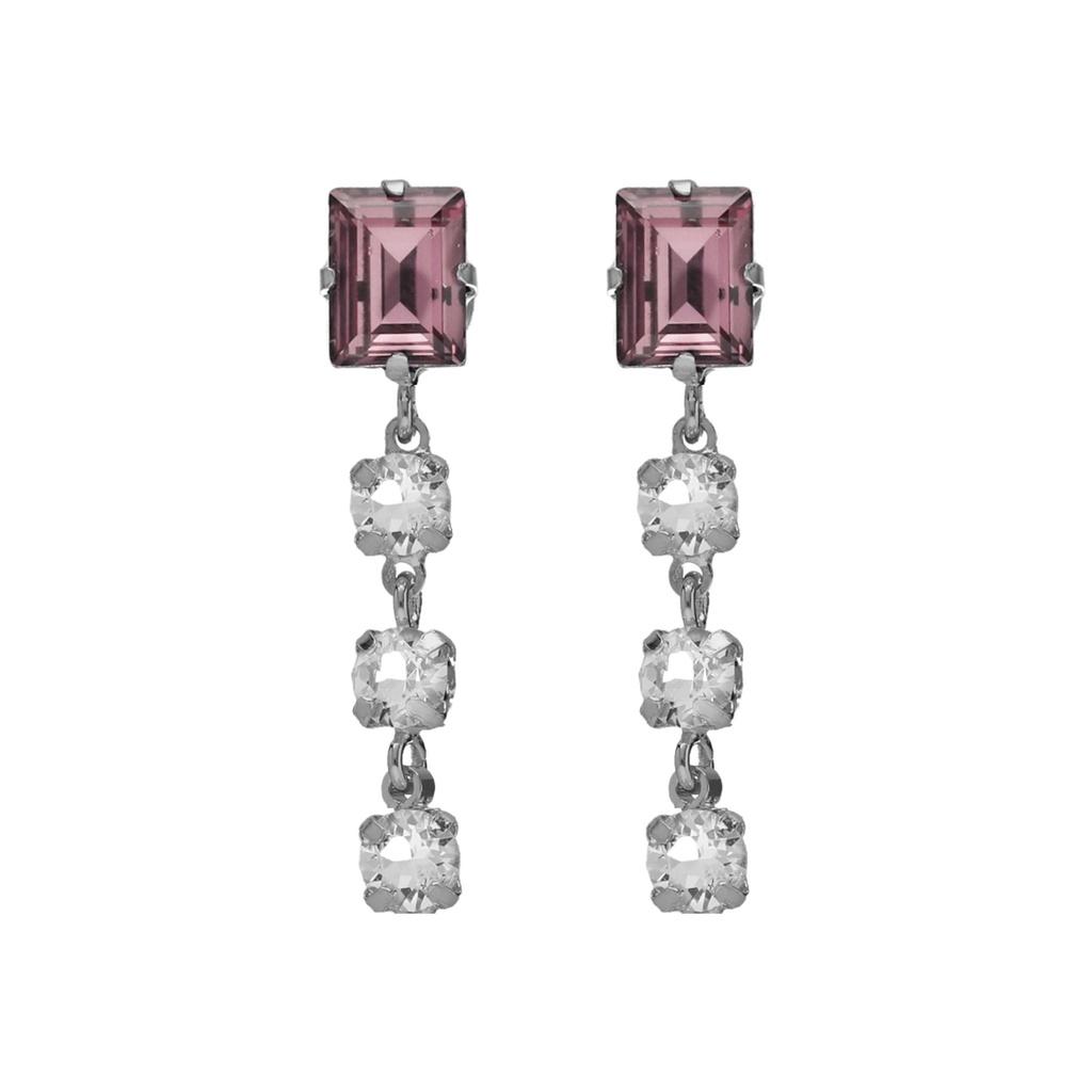 PENDIENTES VICTORIA CRUZ PLATA DE LEY LARGO LIGHT AMATHYST/CRYSTAL