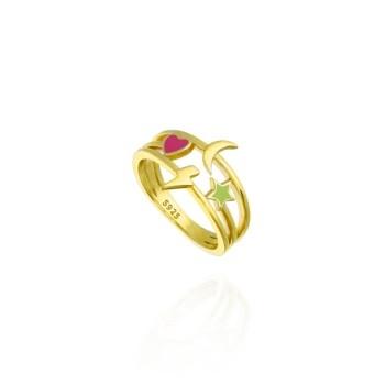 ANILLO NSP PLATA DE LEY DORADO LUNA/CORAZON/ESTRELLA/TAYO ESMALTE COLORE