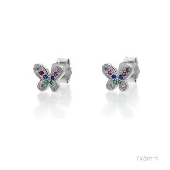 PENDIENTES NSP PLATA 1º LEY PRESION MARIPOSA CIRCONITAS COLORES