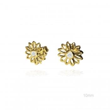 PENDIENTES NSP PLATA 1º LEY DORADO PRESION FLOR CIRCONITAS