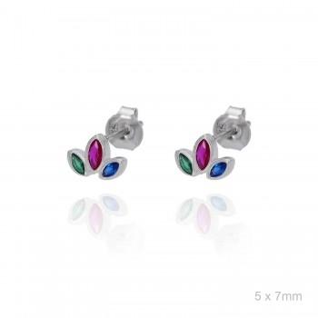 PENDIENTES NSP PLATA 1º LEY FLOR LOTO CIRCONITAS COLORES