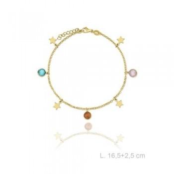 PULSERA NSP PLATA 1º LEY DORADO ESTRELLAS Y CIRC COLORES COLGANDO