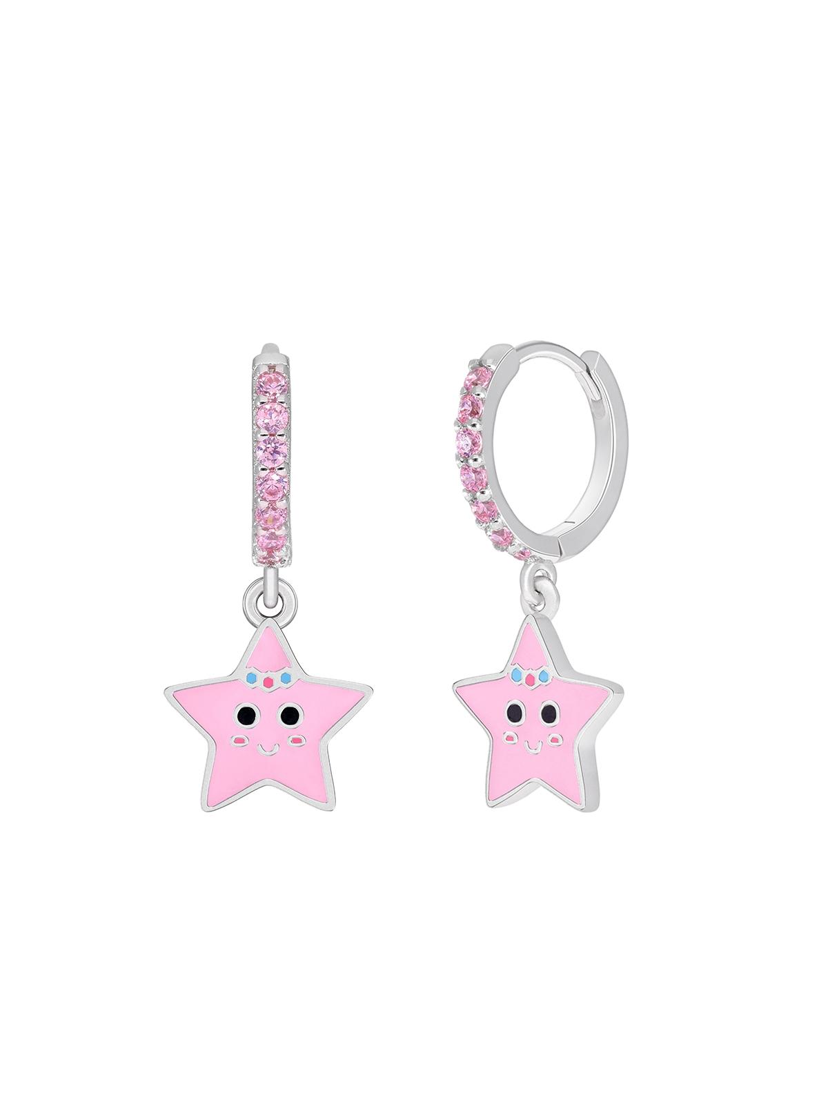 PENDIENTES MAREA PLATA DE LEY GIRLS ARO CIRC Y ESTRELLA ROSA