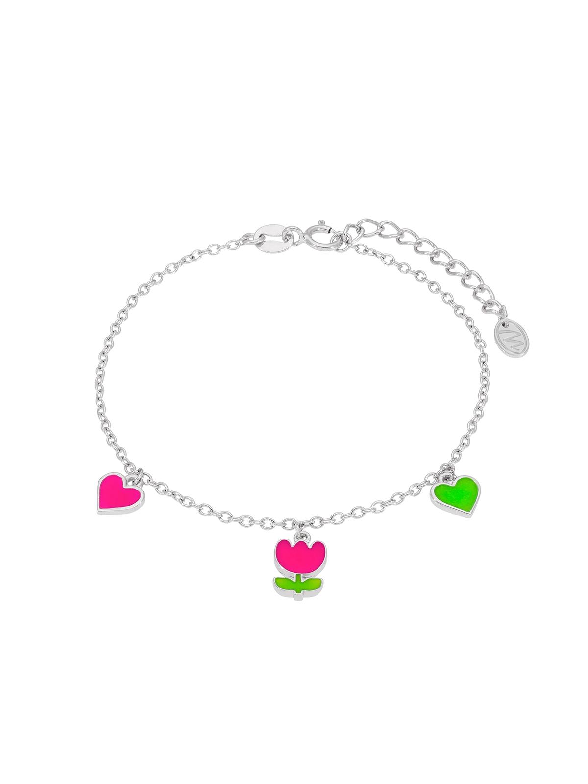 PULSERA MAREA PLATA DE LEY GIRLS TULIPAN Y CORAZONES ROSA Y VERDE