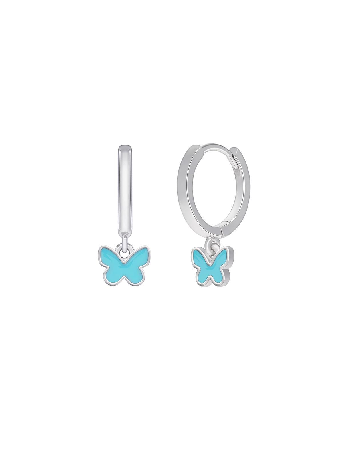 PENDIENTES MAREA PLATA DE LEY GIRLS ARO MARIPOSA COLG ESMALTE AZUL