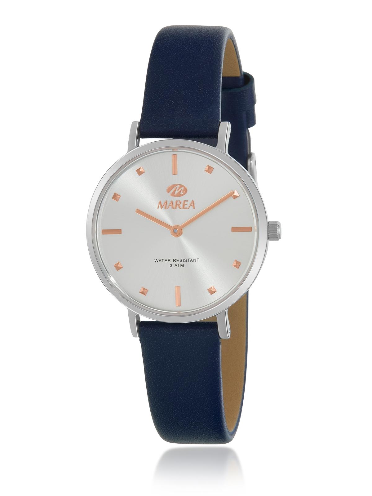 RELOJ MAREA MUJER METAL CORREA PIEL AZUL DIGITOS ROSE