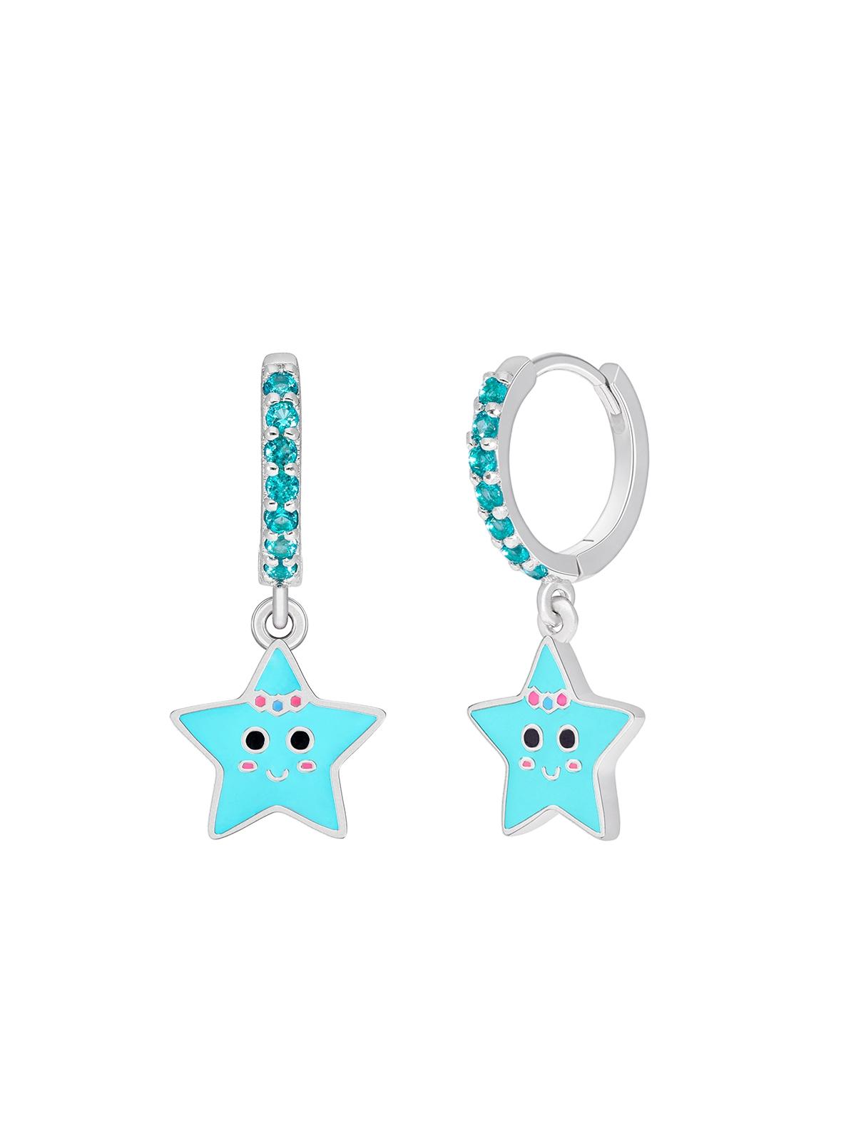 PENDIENTES MAREA PLATA DE LEY GIRLS ARO CIRC Y ESTRELLA AZUL