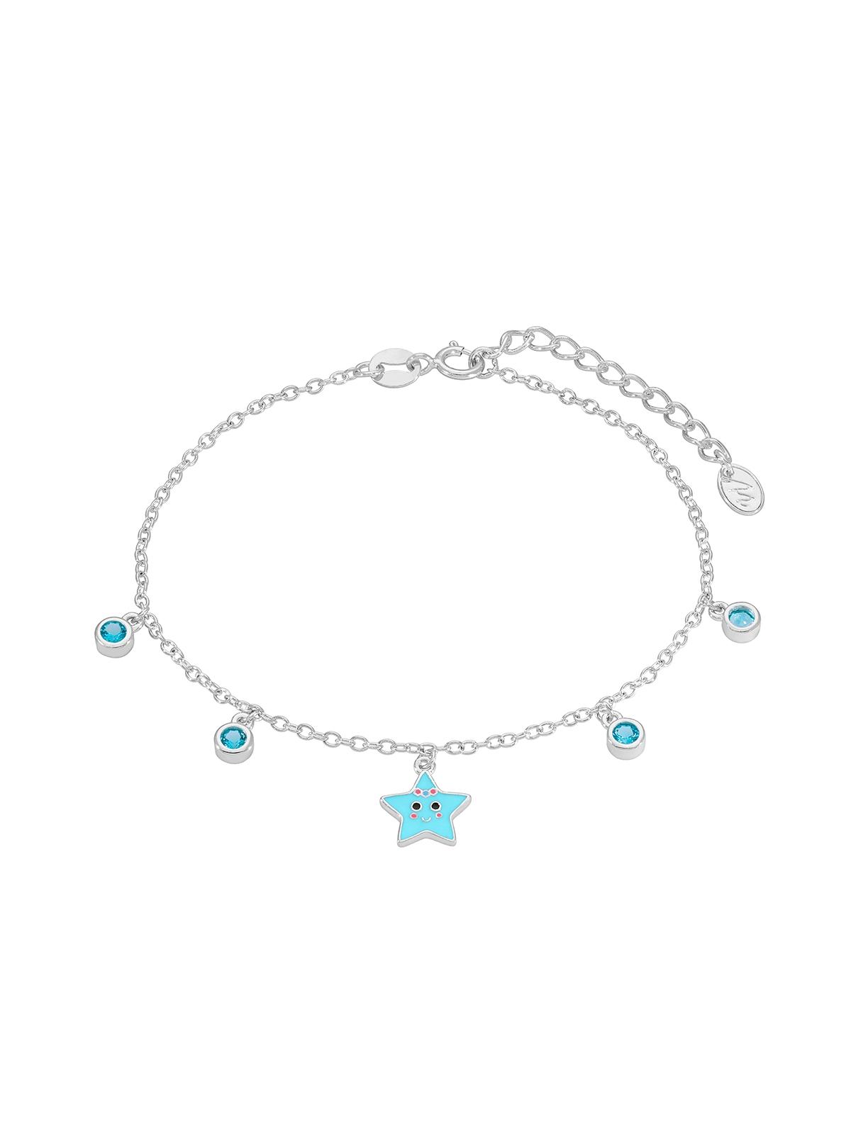 PULSERA MAREA PLATA DE LEY GIRLS ESTRELLA Y CIRCONITAS AZUL