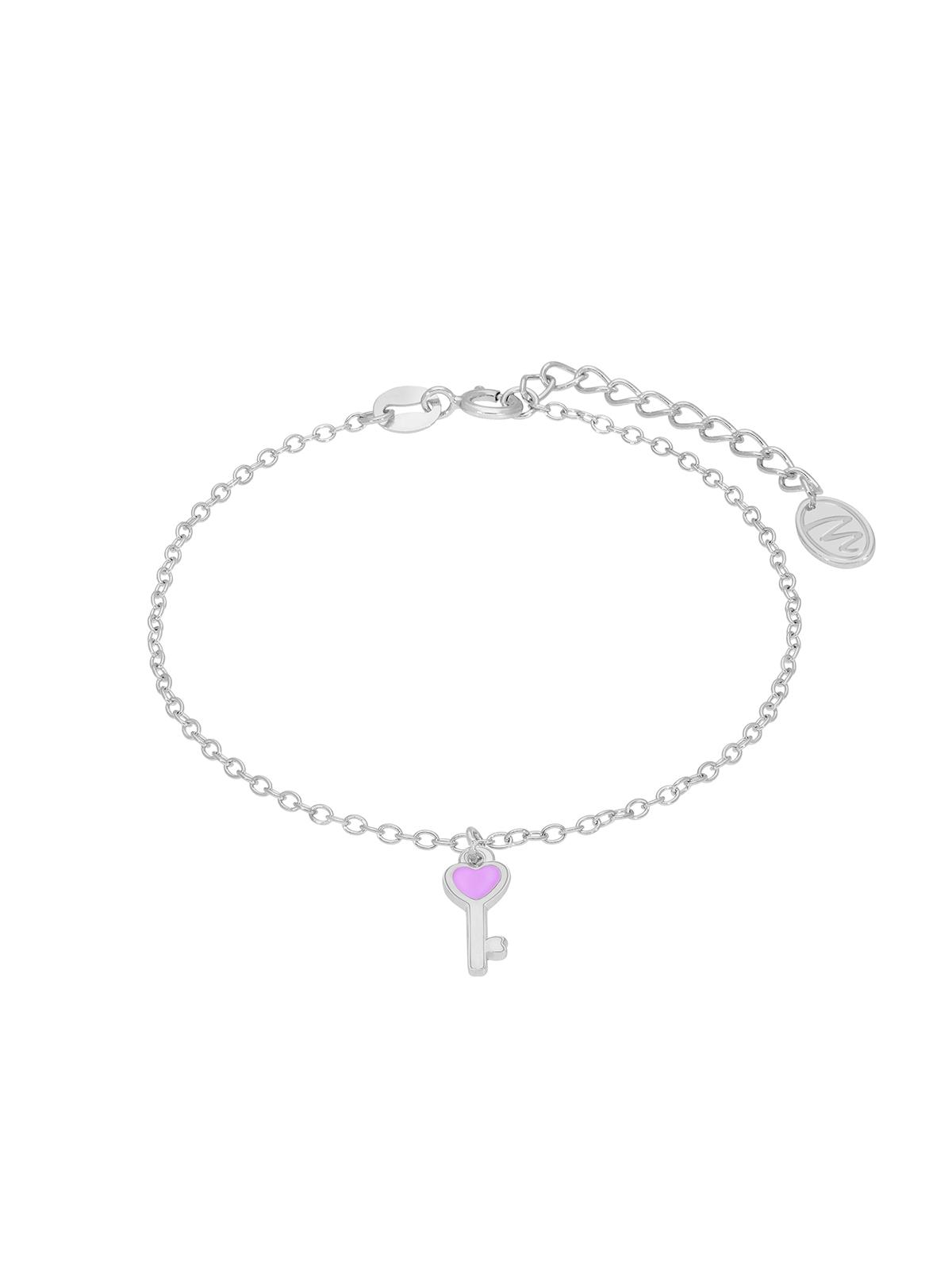 PULSERA MAREA PLATA DE LEY GIRLS LLAVE ESMALTE VIOLETA