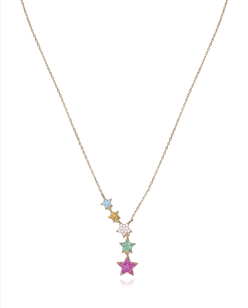 COLLAR VICEROY PLATA 1º LEY MUJER DORADO ESTRELLAS CIRCONITAS MULTICOLOR