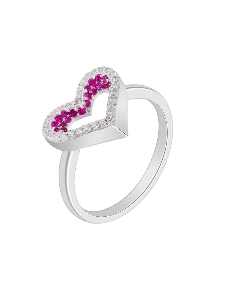 ANILLO MAREA PLATA DE LEY CORAZON HUECO CIRCONITAS BLANCAS Y ROSAS