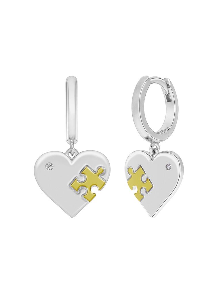 PENDIENTES MAREA PLATA DE LEY ARO CORAZON PUZZLE CIRCONITAS