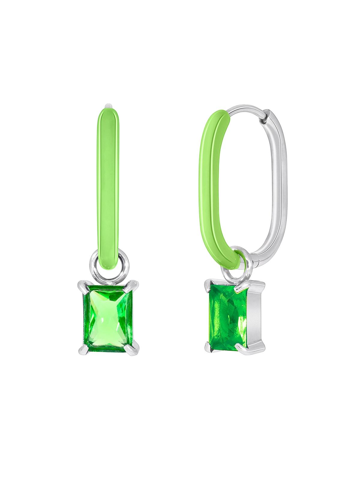 PENDIENTES ACERO MAREA MUJER JEWELS ARO ESMALTE PIEDRA VERDE