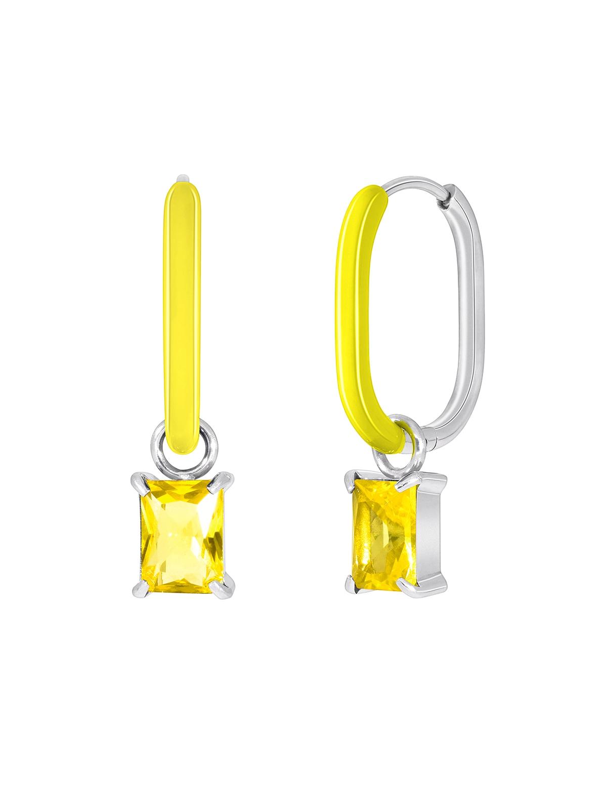 PENDIENTES ACERO MAREA MUJER JEWELS ARO ESMALTE PIEDRA AMARILLO