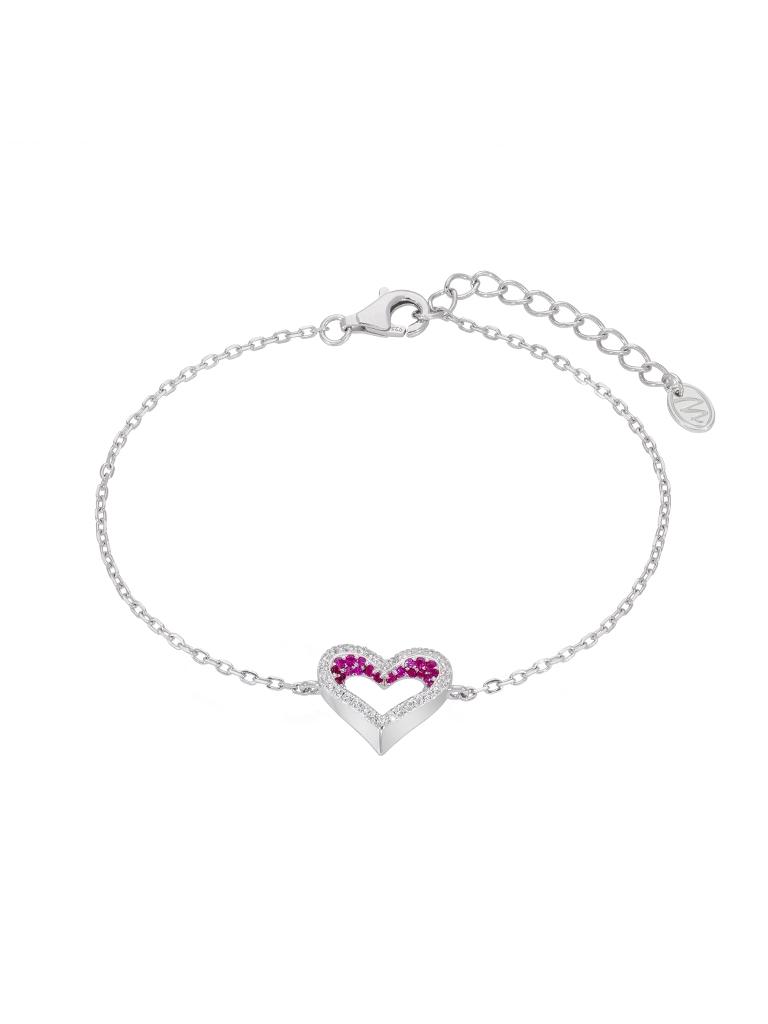 PULSERA MAREA PLATA DE LEY CORAZON CIRCONITAS BL Y ROSAS