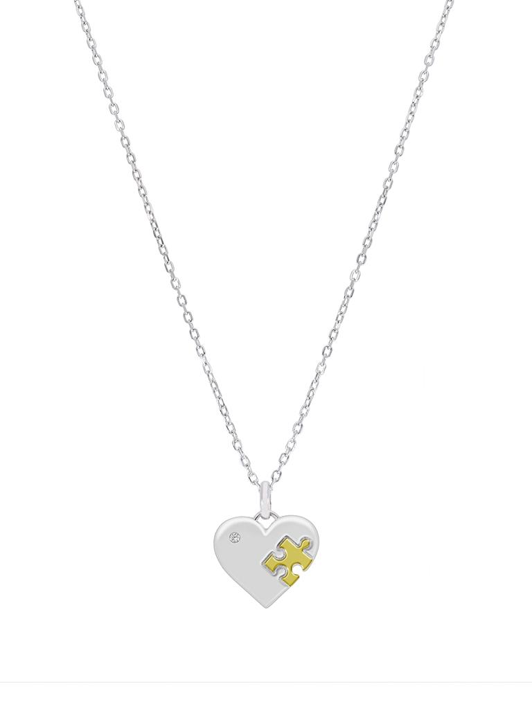 COLLAR MAREA PLATA DE LEY CORAZON PUZZLE AMARILLO CIRCONITA