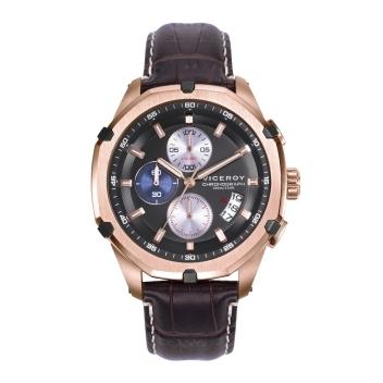 RELOJ VICEROY ACERO HOMBRE CRONO IP ROSA Y CORREA PIEL MARRON