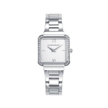 RELOJ VICEROY MUJER ACERO CUADRADO ESF BLANCA CAJA PIEDRAS BLANCAS