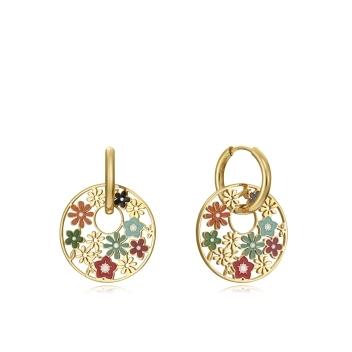 PENDIENTES VICEROY MUJER ACERO ARO FLORES ESMALTE COLORES DORADO