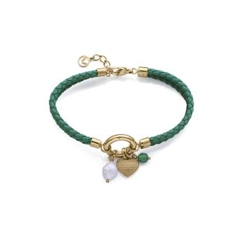 PULSERA VICEROY MUJER DORADA ACERO Y PIEL PIEDRA NATURAL VERDE